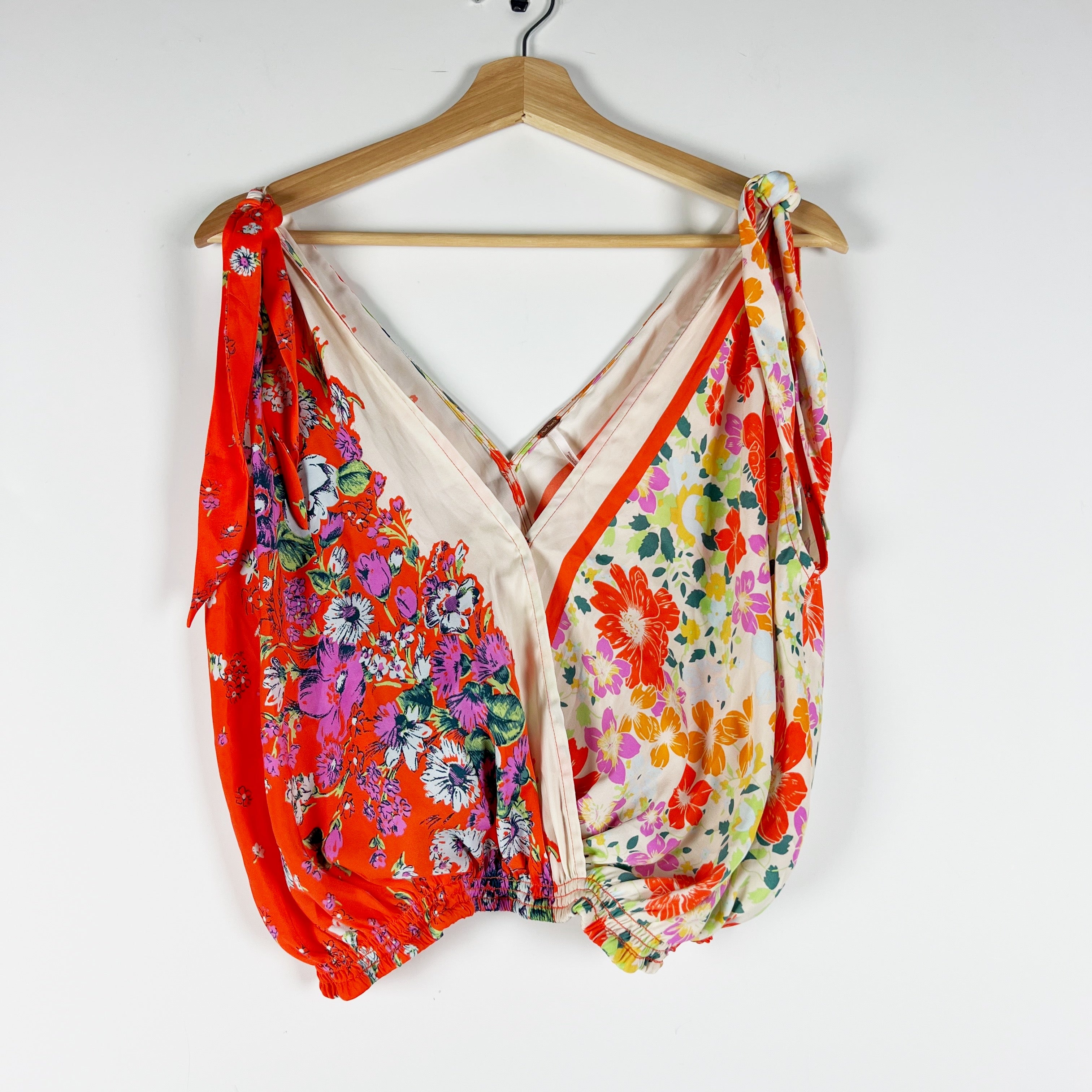 Free People Tied To You Satin Deep VNeck Sleeveless Tank Top Blouse Fiesta Combo