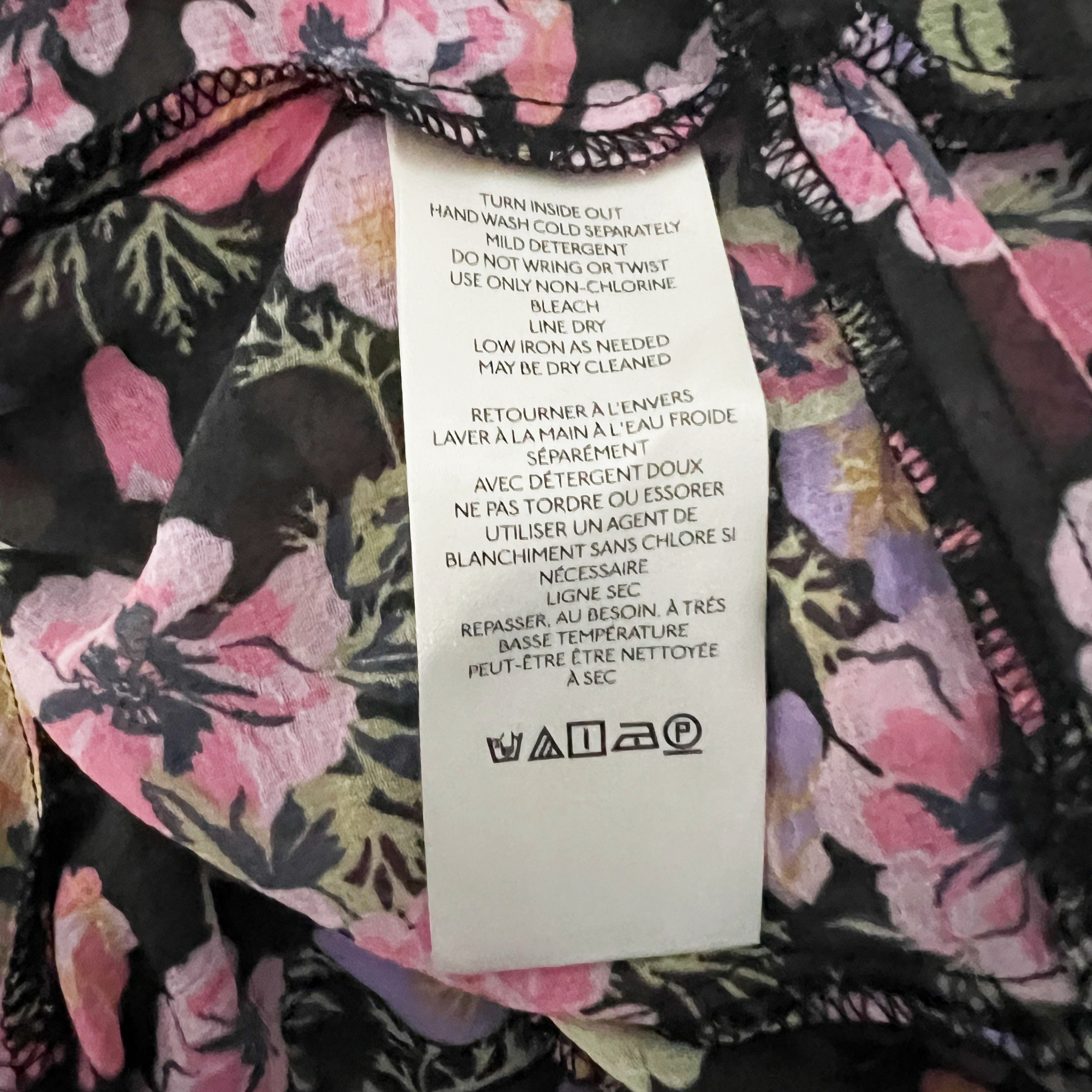 Free People Maybel Tulle Mesh V Neck Long Sleeve Black Combo Floral Multi Blouse