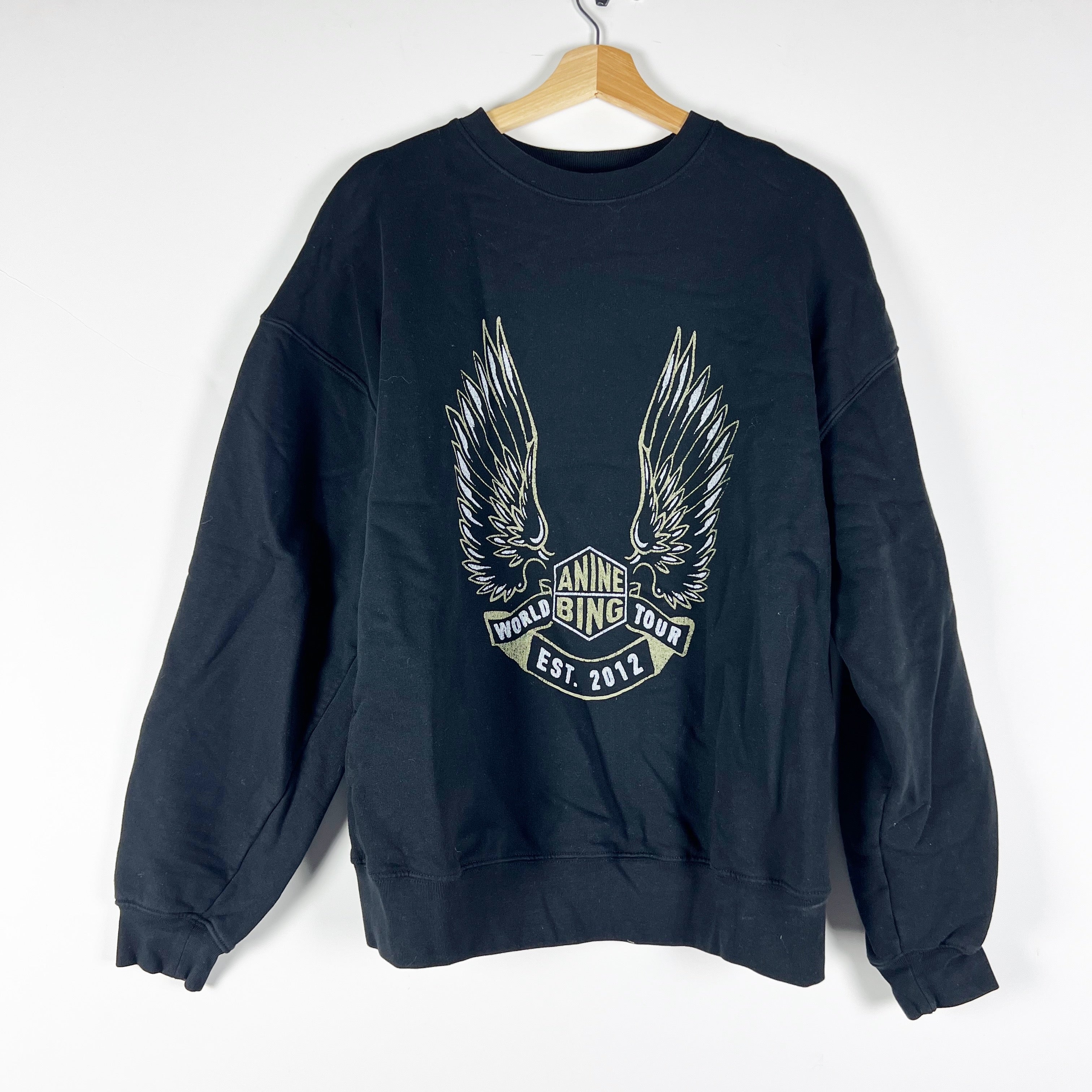 Anine Bing Kenny Organic Cotton World Tour Graphic Print Crew Neck Sweatshirt M