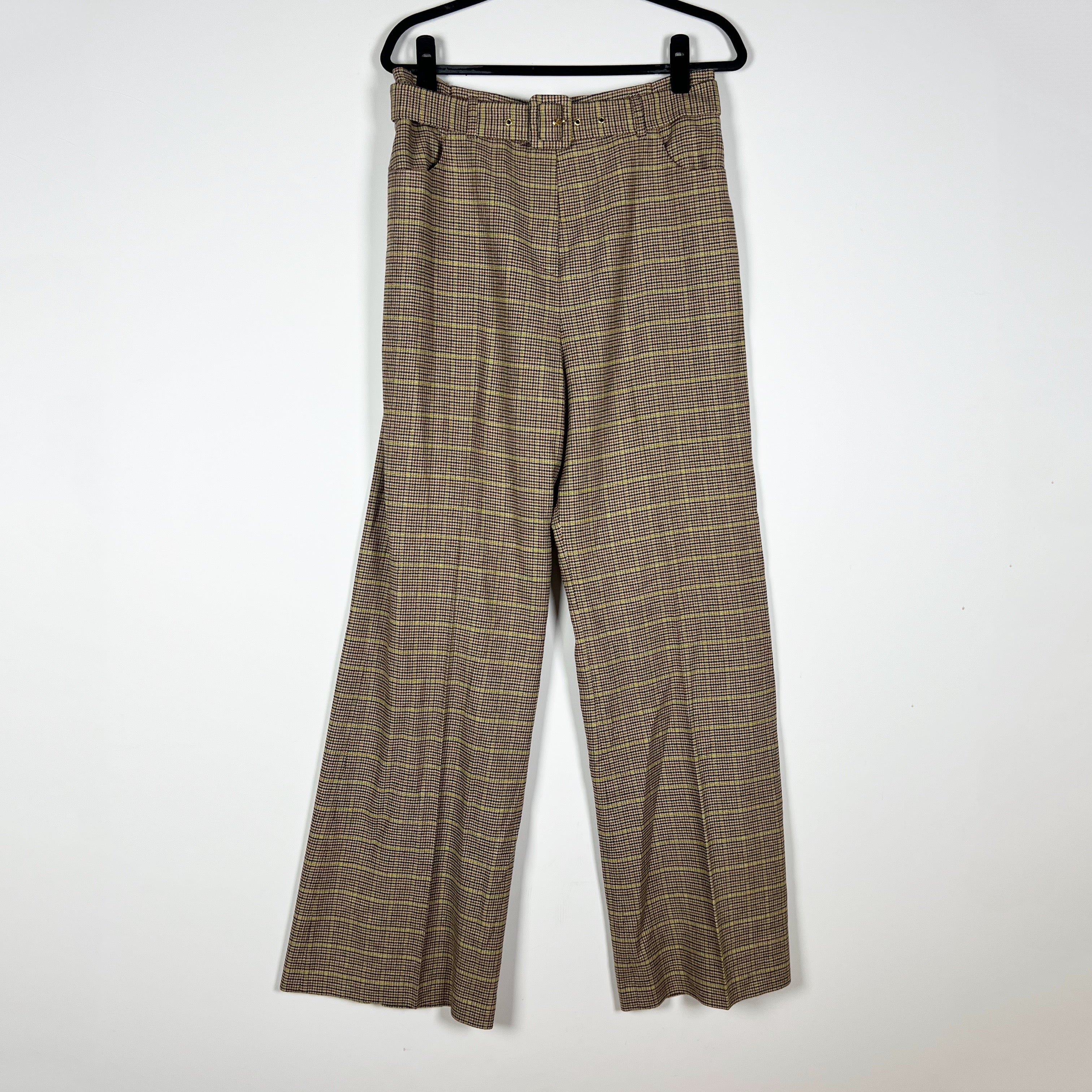 Nanushka Wool Blend Houndstooth Print Pattern Woven Belted Trouser Pants XL