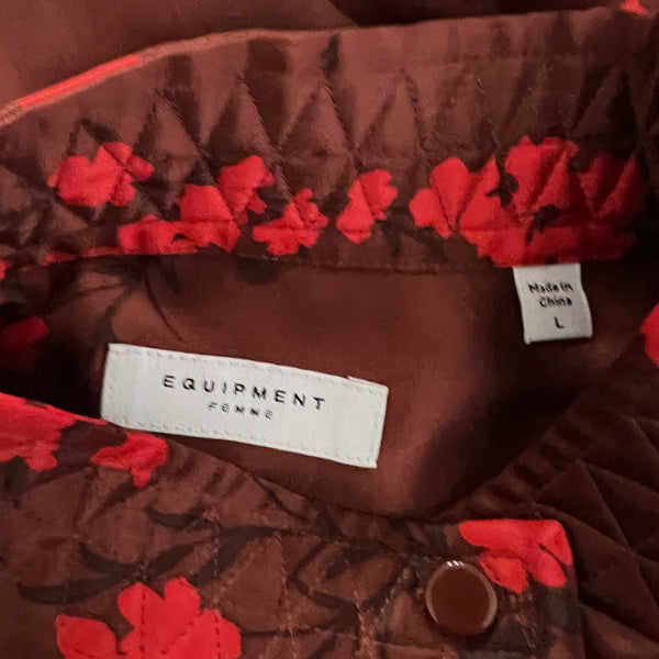 Equipment Maisa Floral Button Down Silk Satin Blouse In Smoke Paprika Multi L