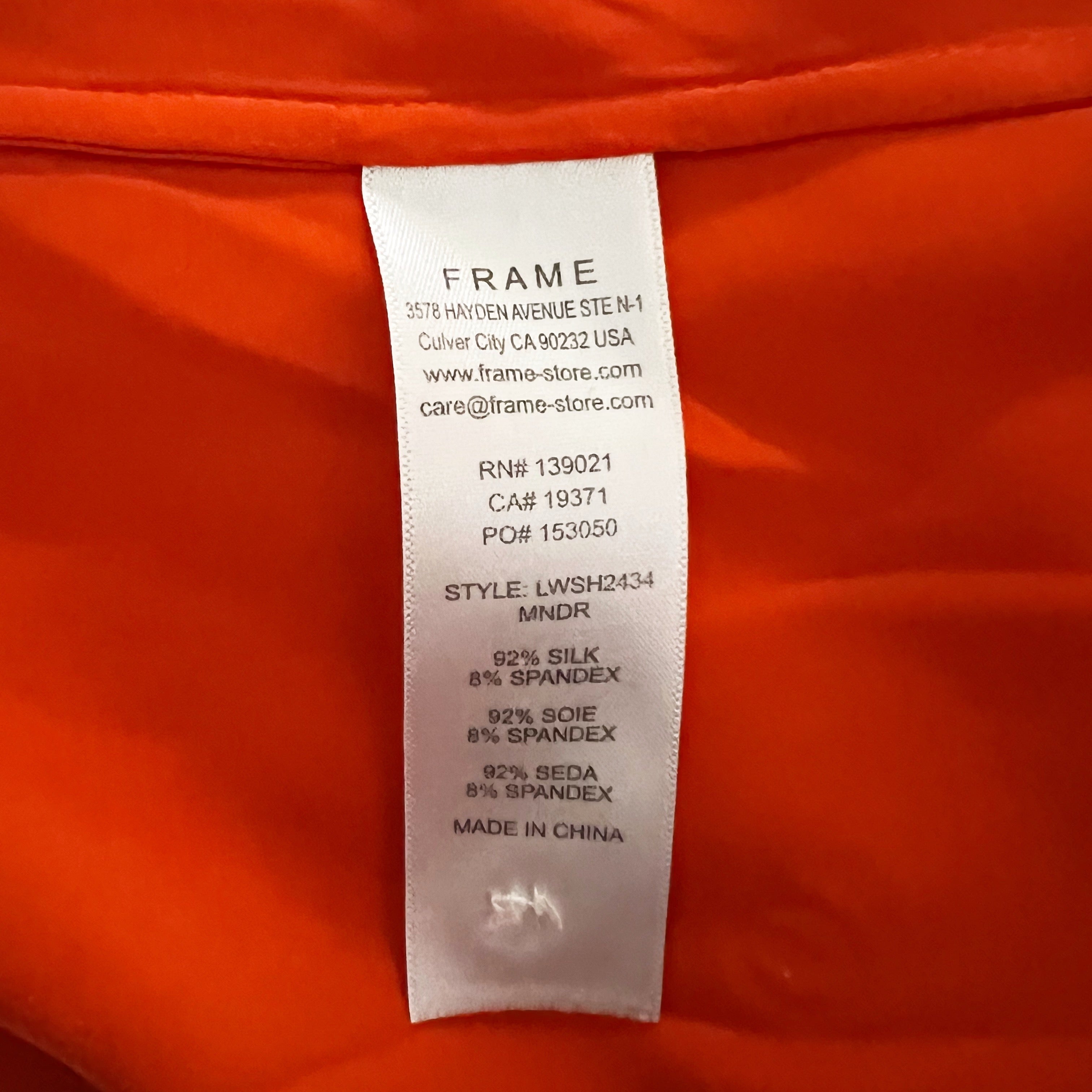 Frame Women's Standard Stretch Silk Satin Collared Button Down Long Sleeve Shirt