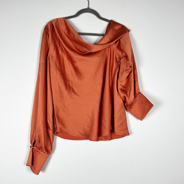 Jonathan Simkhai Alice Classic Wovens Satin One Shoulder Long Sleeve Blouse Top
