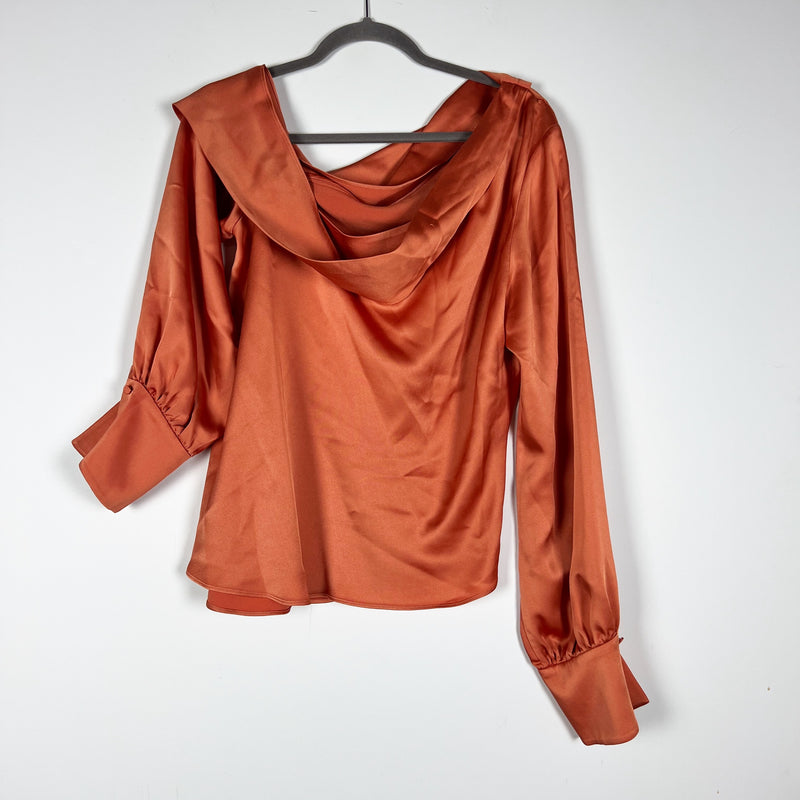 Jonathan Simkhai Alice Classic Wovens Satin One Shoulder Long Sleeve Blouse Top