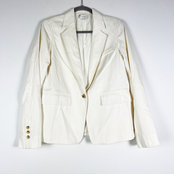 Vince Women's Lightweight Linen One Button Collared Blazer Jacket Solid White 12