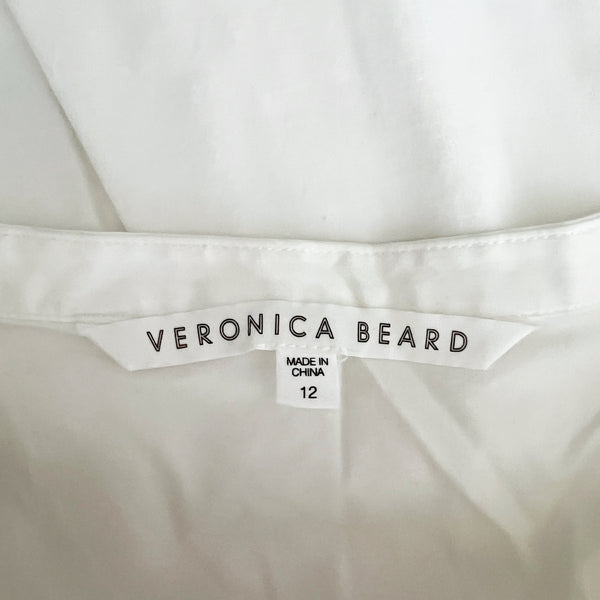 Veronica Beard Ruched Shirt Dress Cotton Poplin Asymmetrical Button Front White