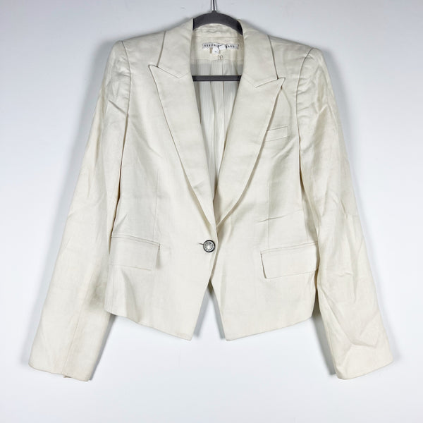 Veronica Beard Women's Hosanna Linen Blend One Button Dickey Jacket Blazer White