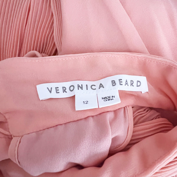 Veronica Beard Lilliana High Neck Plisse Pleated Long Maxi Dress Bright Coral 12
