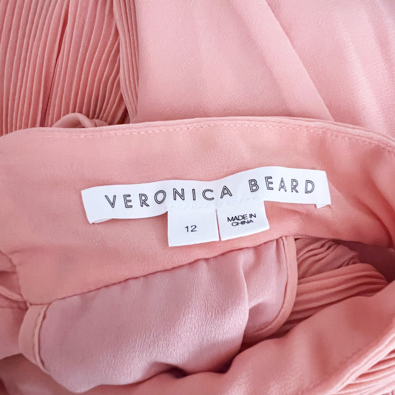 Veronica Beard Lilliana High Neck Plisse Pleated Long Maxi Dress Bright Coral 12