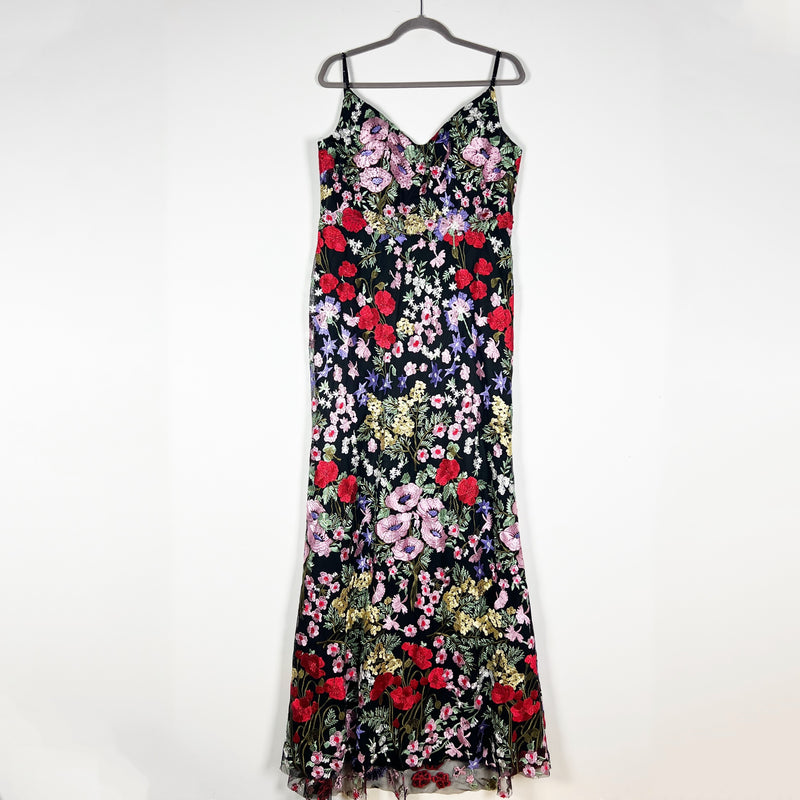 Mac Duggal Black Embroidered Mesh Floral Floral Crystal Trumpet Gown Dress 12