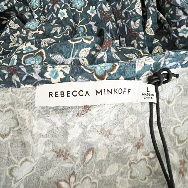 NEW Rebecca Minkoff Esme Tie Waist V Neck Long Sleeve Midi Dress Teal Multi L
