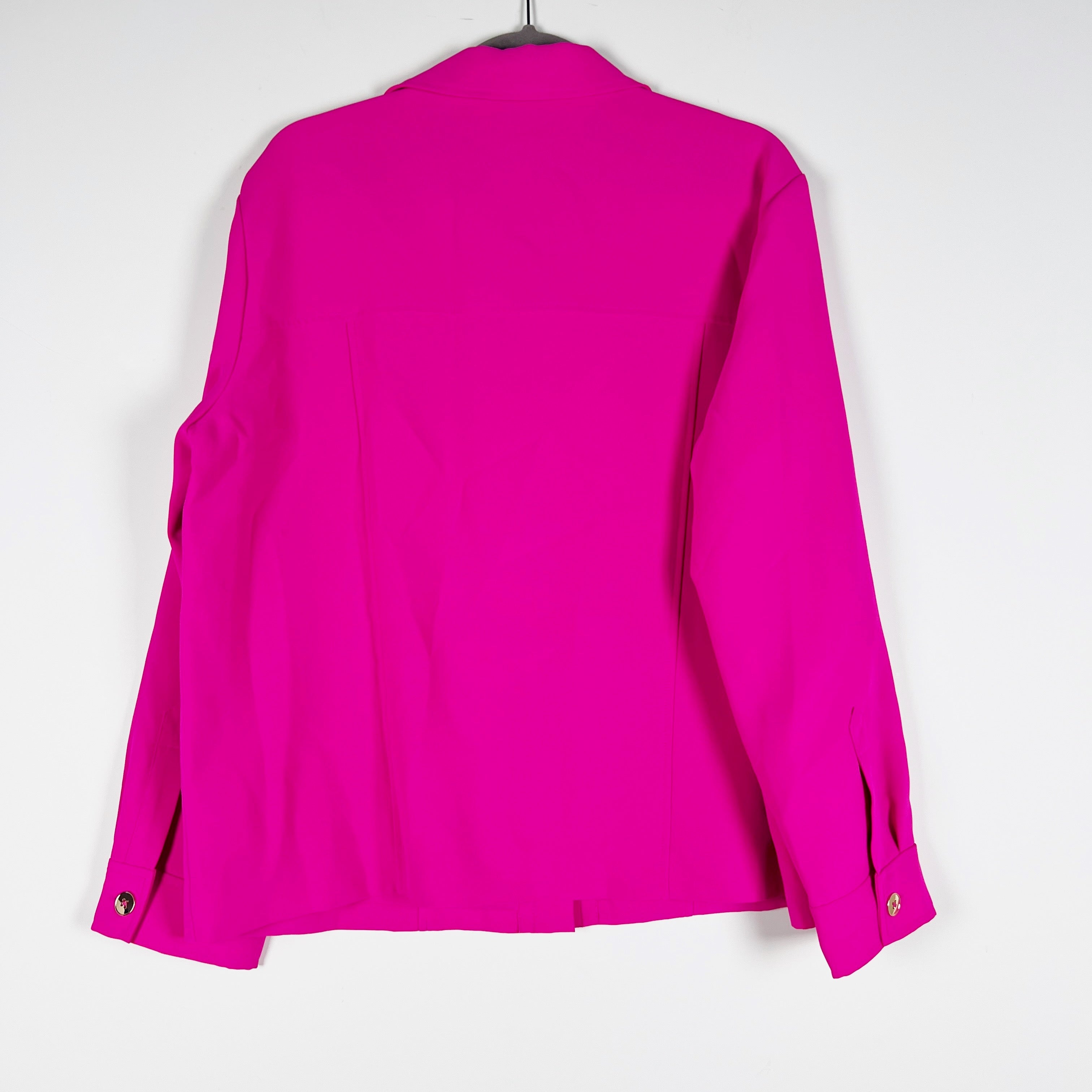 Amanda Uprichard Women's Veda Collared Gold Button Down Jacket Shirt Hot Pink L