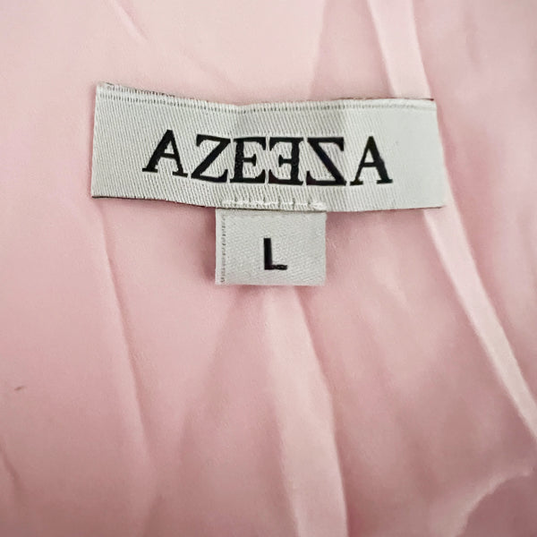 Azeeza Daphne Charmeuse Silk Ruffle Asymmetrical Hem Slip Dress Gown Tea Pink L