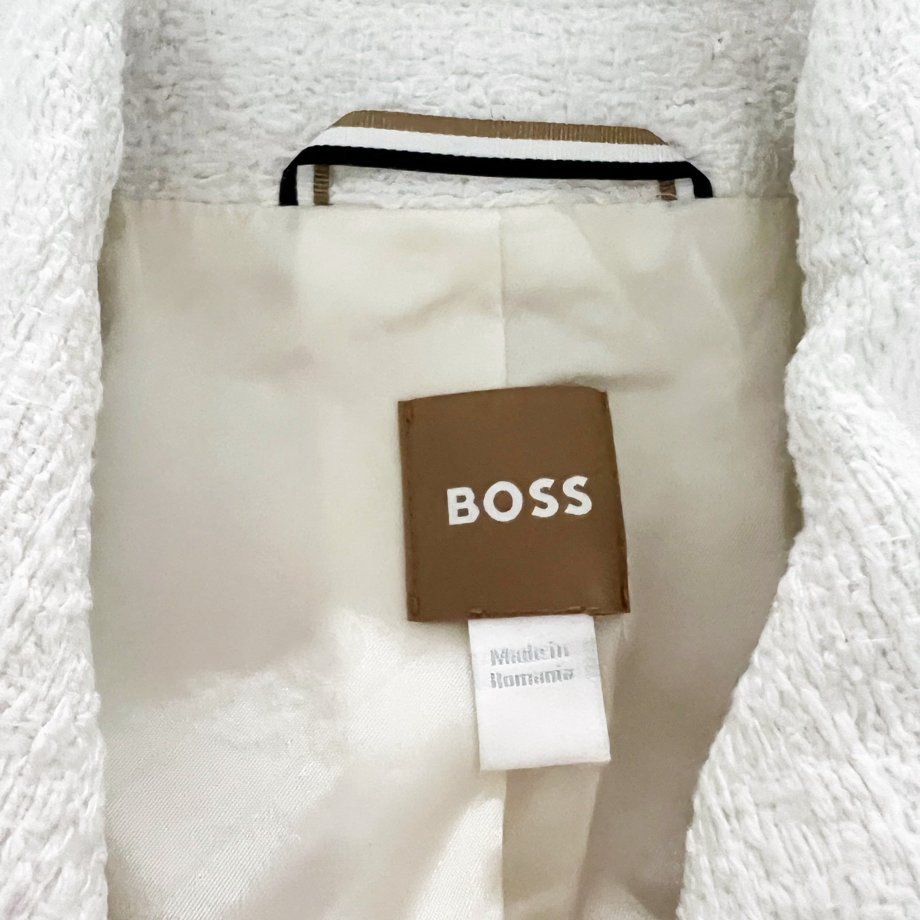 Hugo Boss Women's Cotton Blend Textured Crystal Jewel Button Cropped Jacket 14