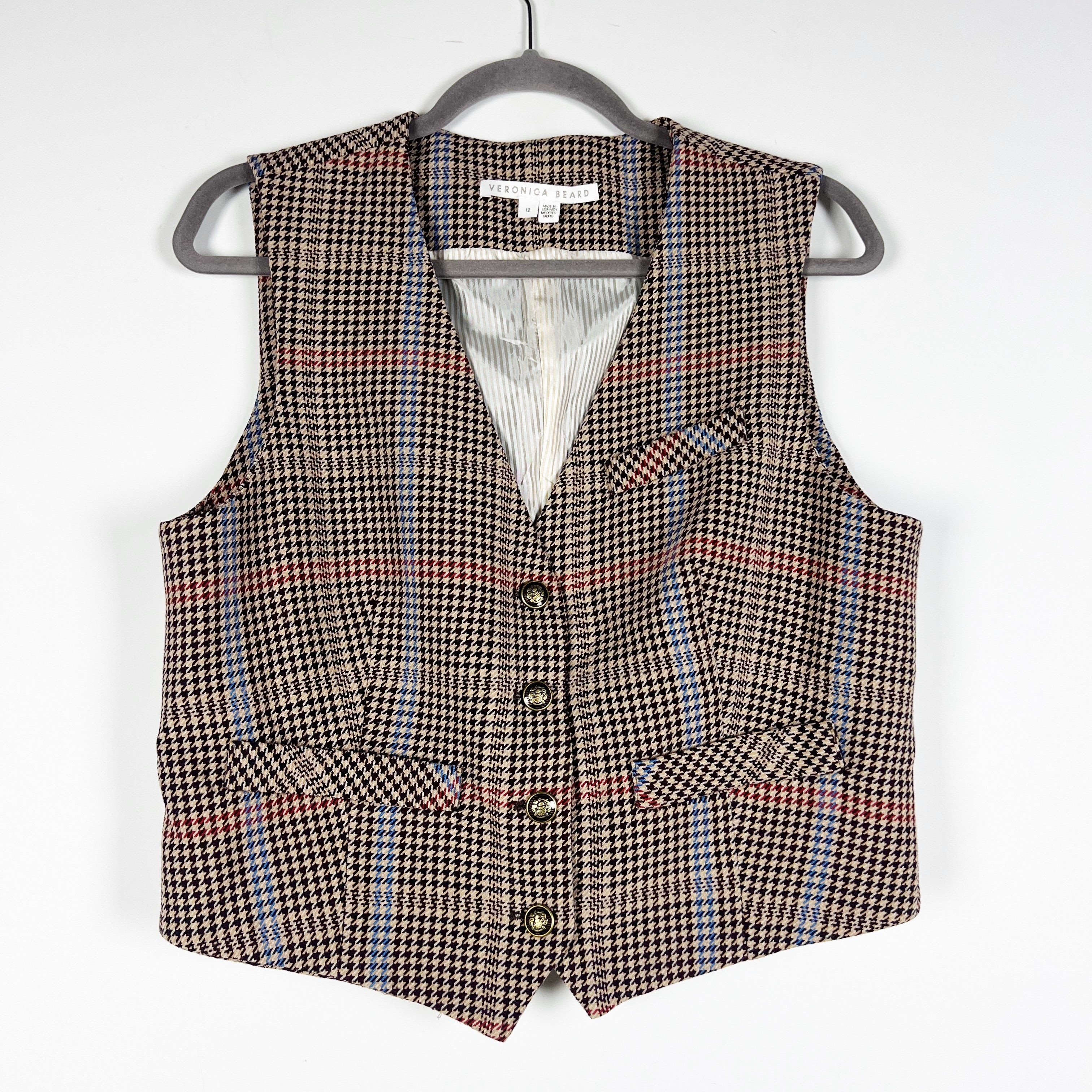 Veronica Beard Women's Bennett Houndstooth Sleeveless Button Front Vest Jacket