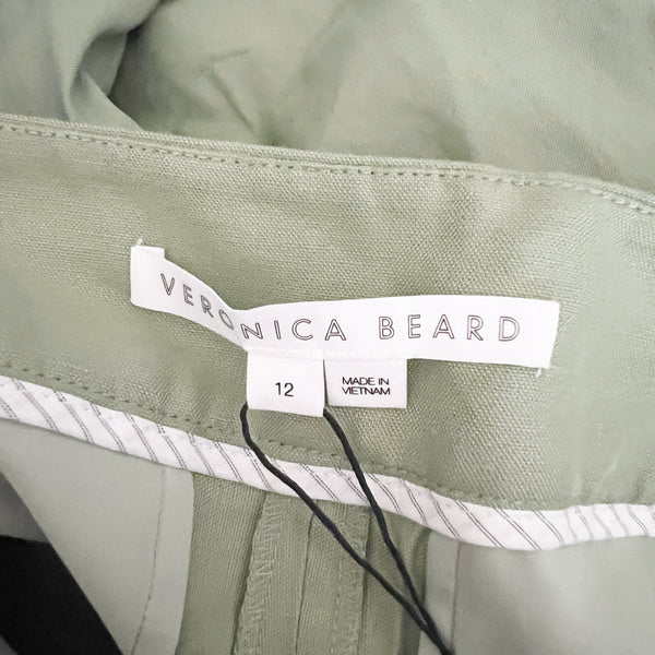 NEW Veronica Beard Rimini High Waisted Pleated Linen Wide Leg Pants Washed Sage