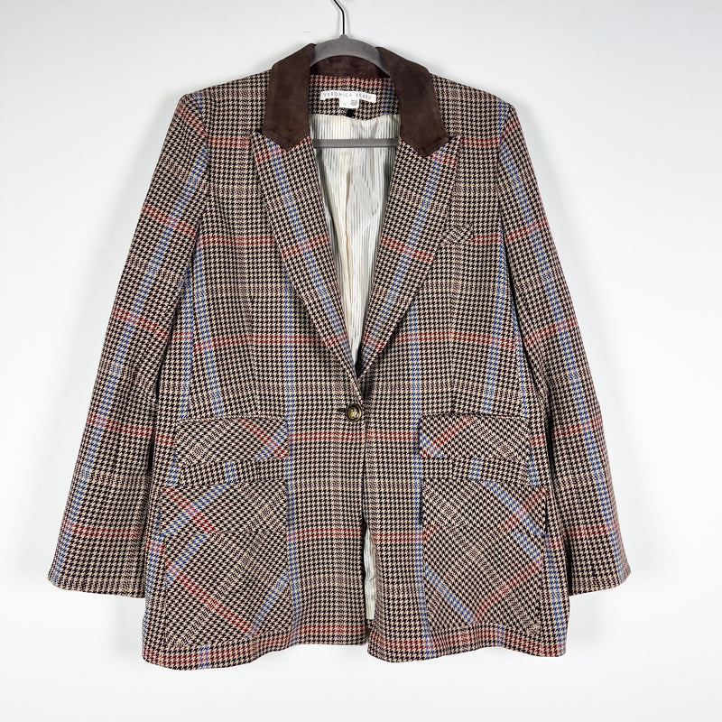Veronica Beard Women's Destry Suede Trimmed Houndstooth Tweed Blazer In Brown 14