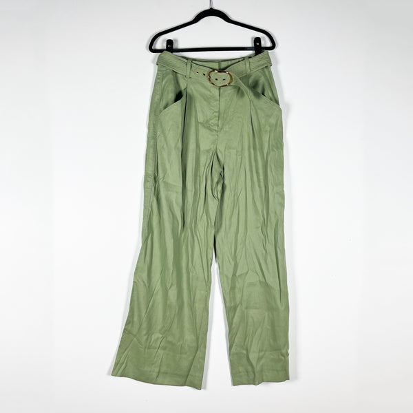 NEW Veronica Beard Rimini High Waisted Pleated Linen Wide Leg Pants Washed Sage