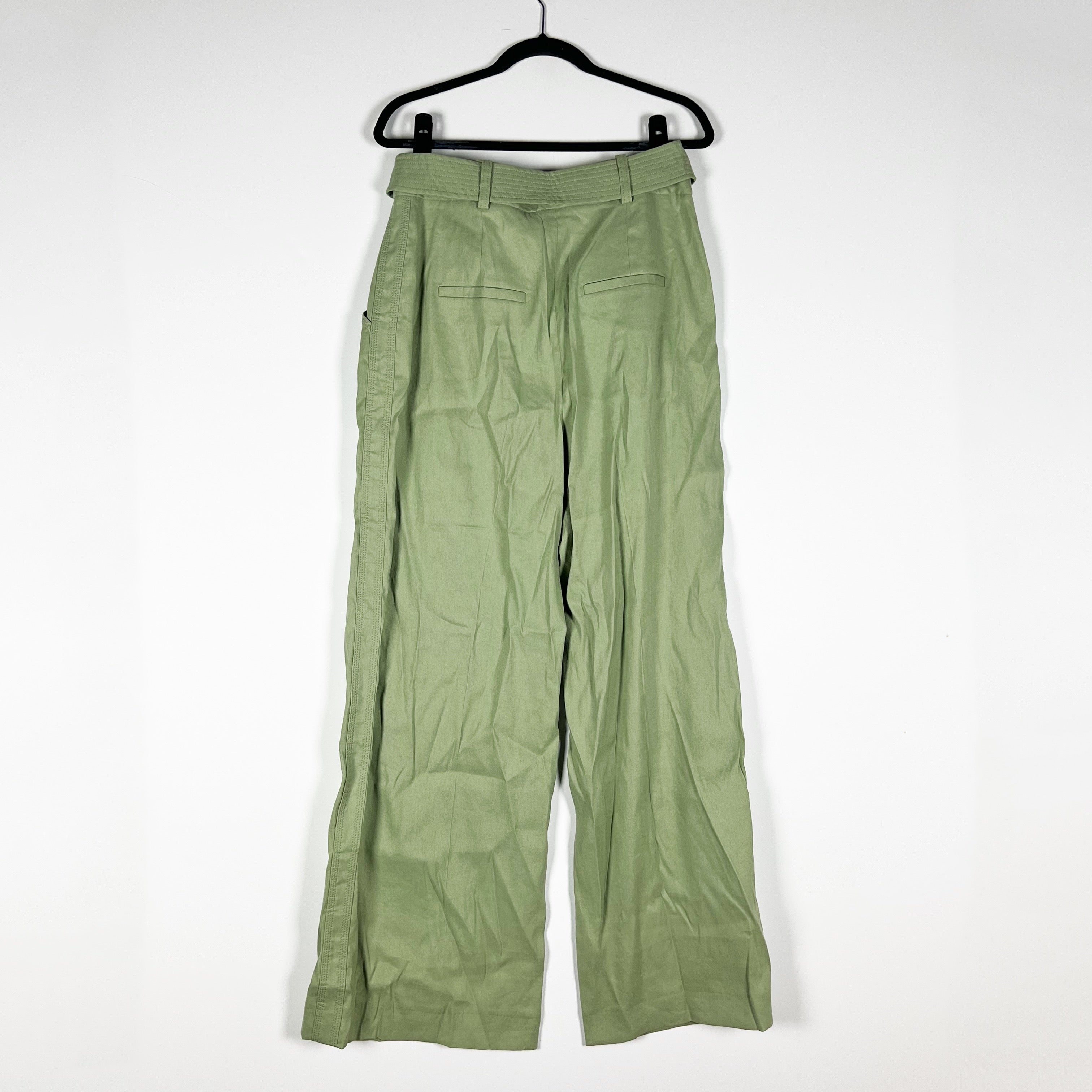 NEW Veronica Beard Rimini High Waisted Pleated Linen Wide Leg Pants Washed Sage
