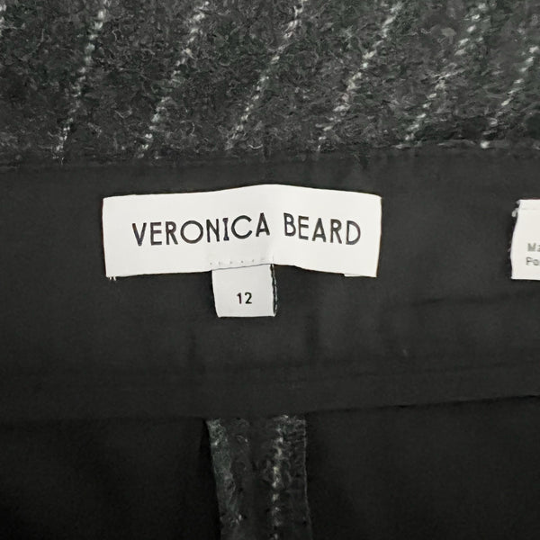 Veronica Beard Tonelli Wool Blend Felt Pinstriped Wide Leg Pants Blue Gray 12