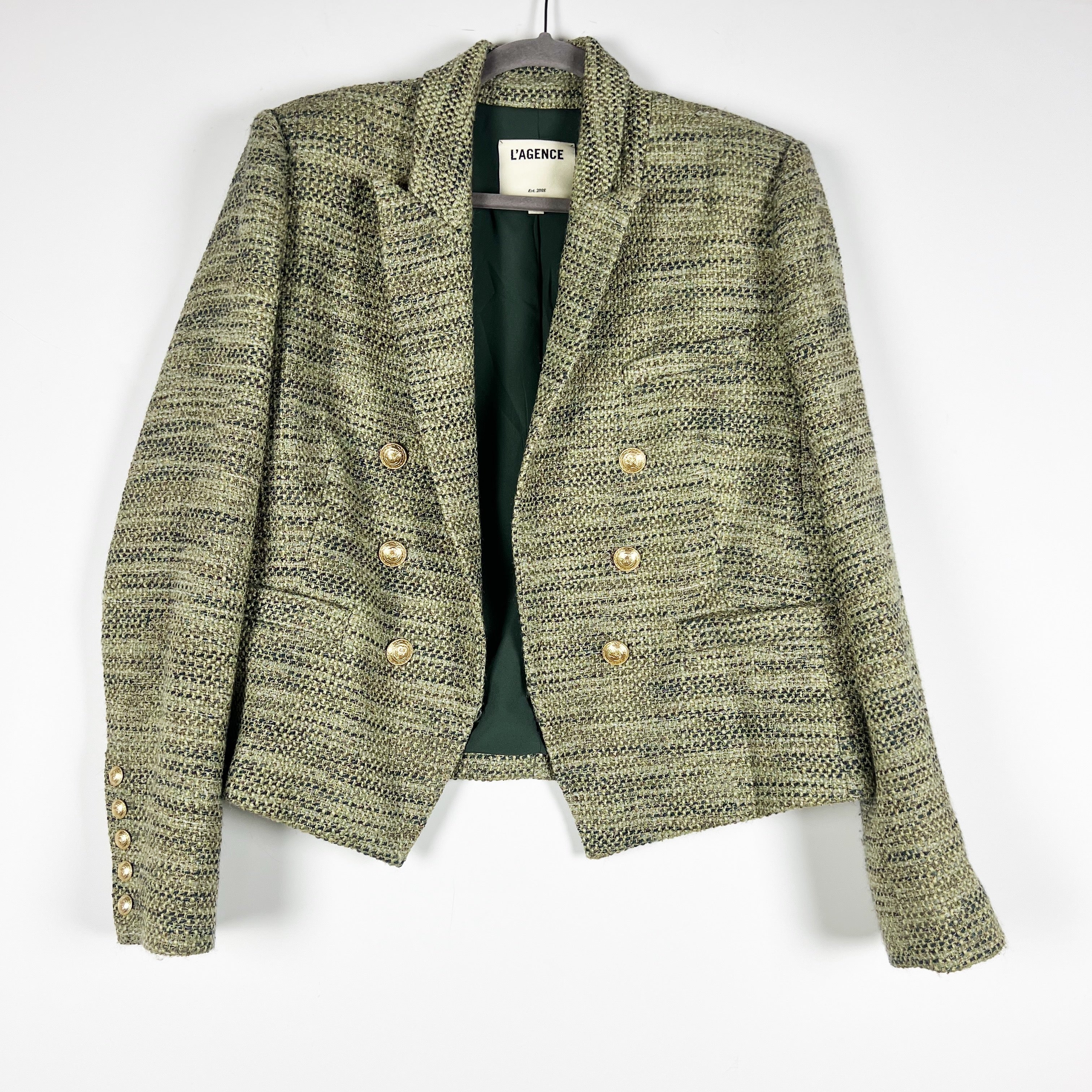 L'Agence Women's Brooke Double-Breasted Crop Wool blend Woven Blazer Jacket 12