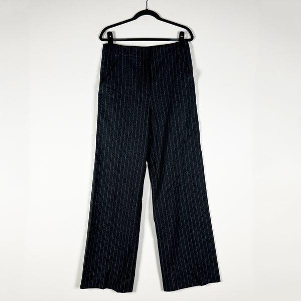 Veronica Beard Tonelli Wool Blend Felt Pinstriped Wide Leg Pants Blue Gray 12