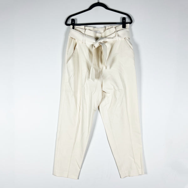 Veronica Beard Setti High Rise Paper Bag Waist Tapered Trouser Pants Ecru White