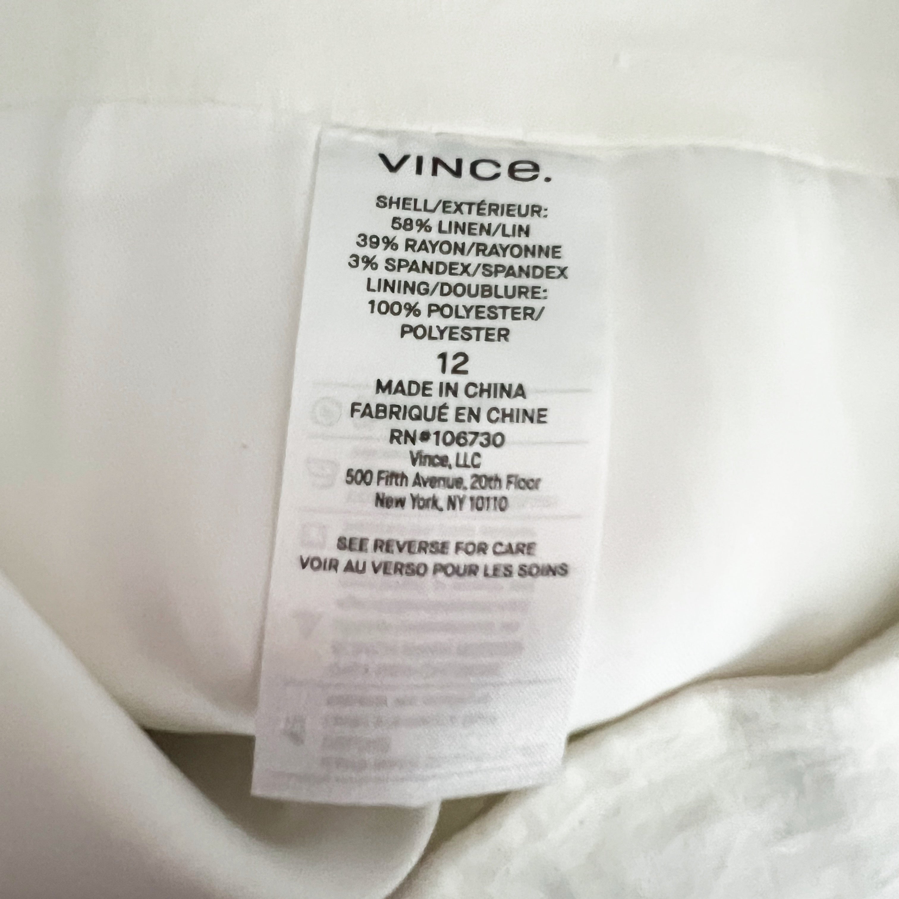 Vince Women's Linen Blend High Waisted Pleat Front Side Button Short Optic White