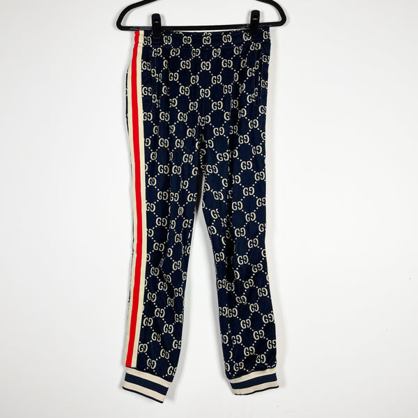 Gucci GG Web Logo Print Pattern Cotton Terry Ankle Crop Jogger Sweat Pants Small