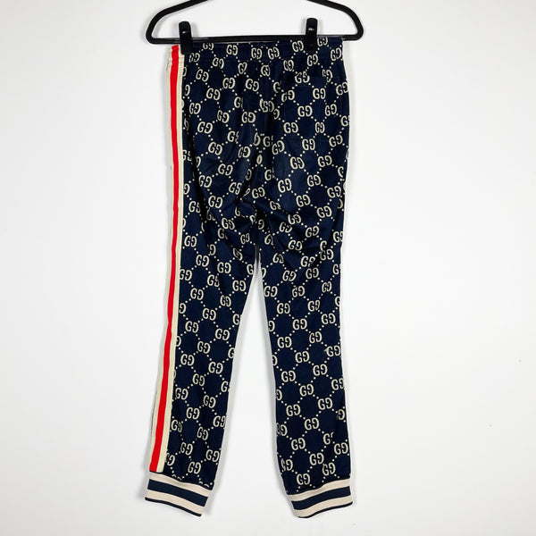 Gucci GG Web Logo Print Pattern Cotton Terry Ankle Crop Jogger Sweat Pants Small