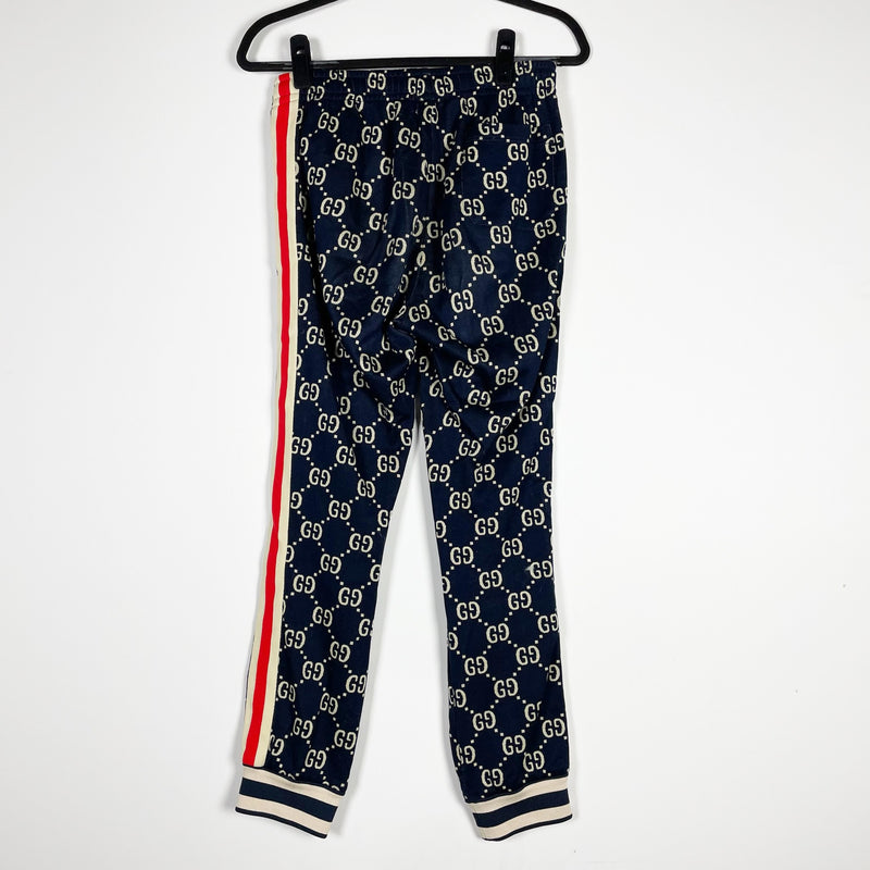 Gucci GG Web Logo Print Pattern Cotton Terry Ankle Crop Jogger Sweat Pants Small