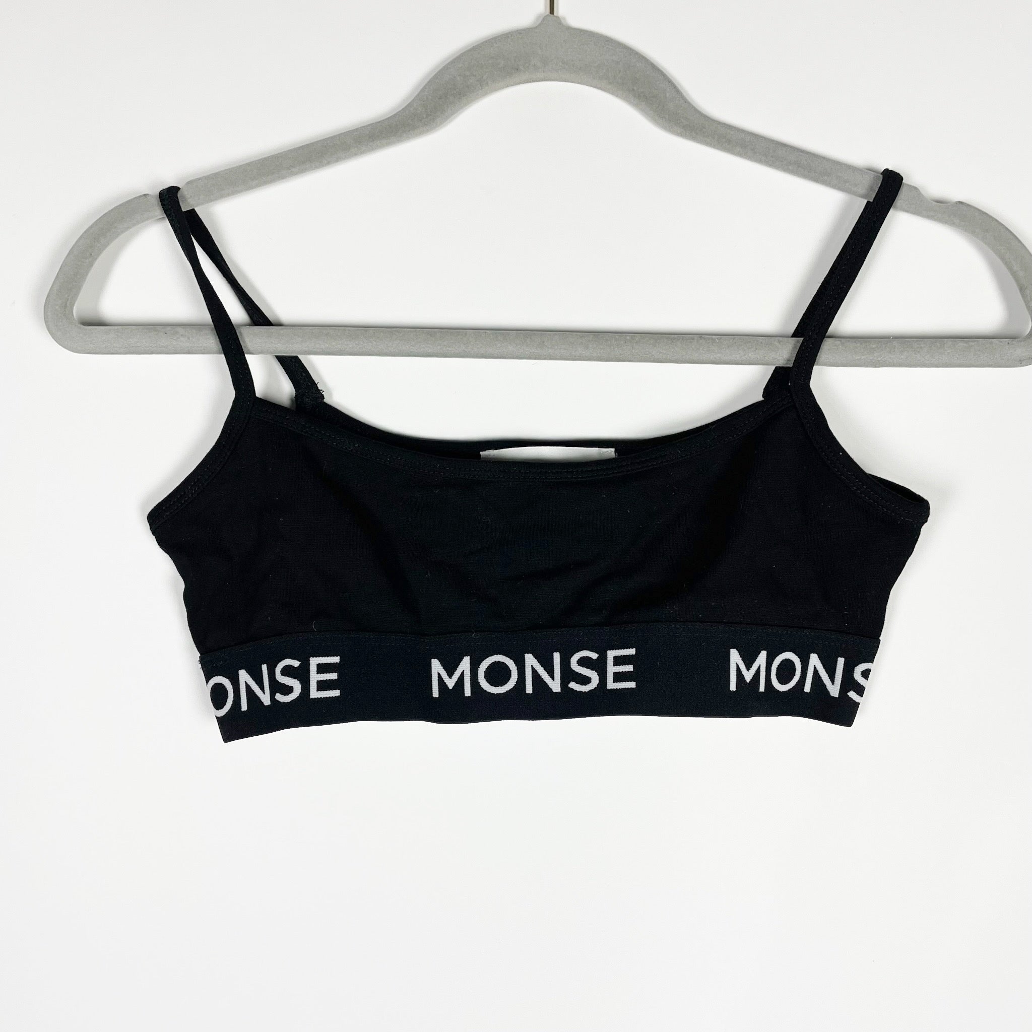 Monse Logo Print Pattern Tape Tank Strap Lounge Bralette Sports Bra Black White
