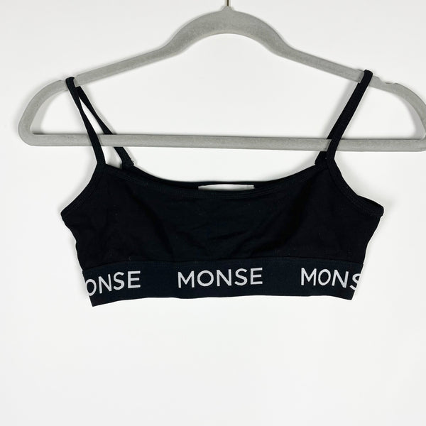 Monse Logo Print Pattern Tape Tank Strap Lounge Bralette Sports Bra Black White