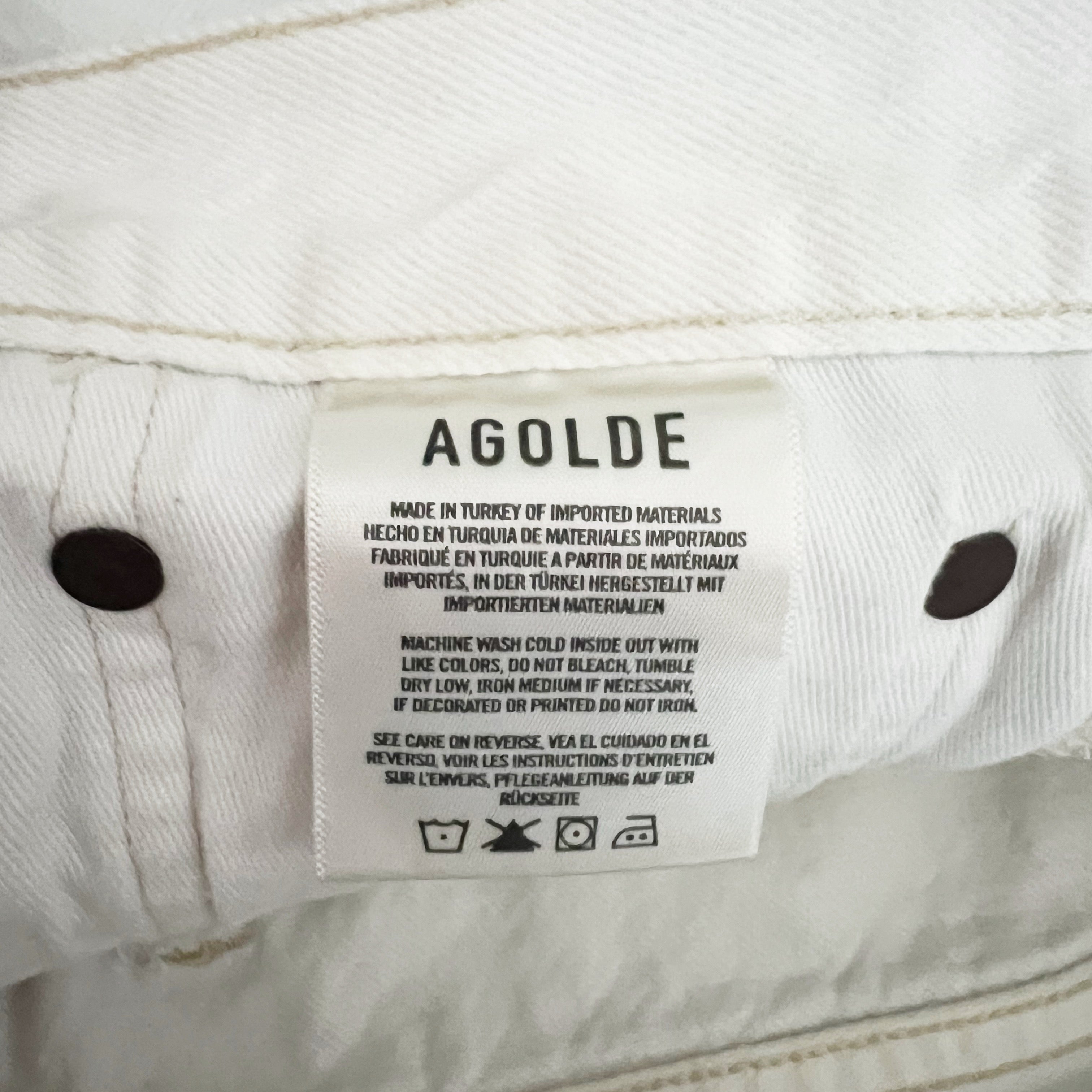 Agolde Parker High Waisted Raw Edge Cut Off Mini Jean Shorts Platinum White 26