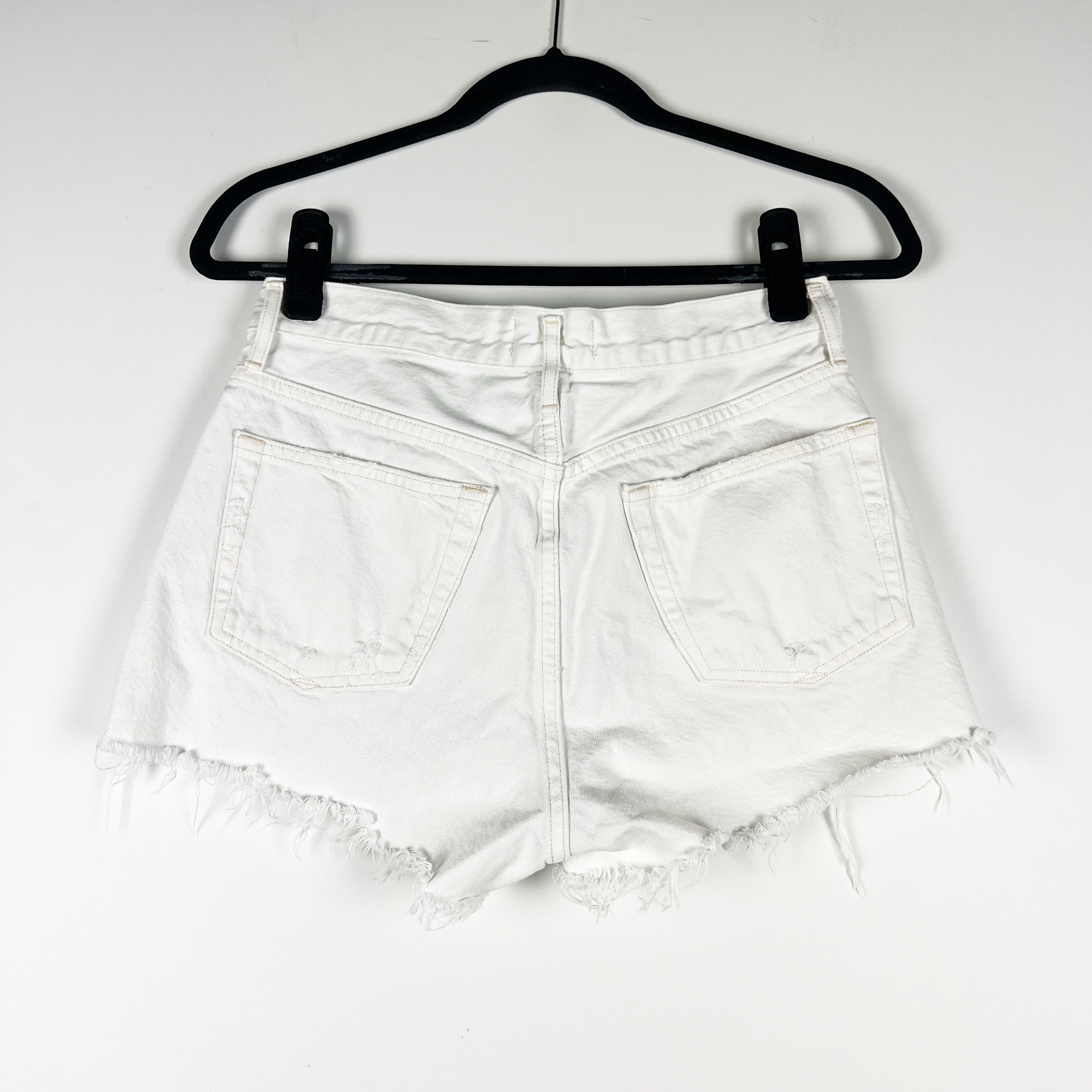 Agolde Parker High Waisted Raw Edge Cut Off Mini Jean Shorts Platinum White 26