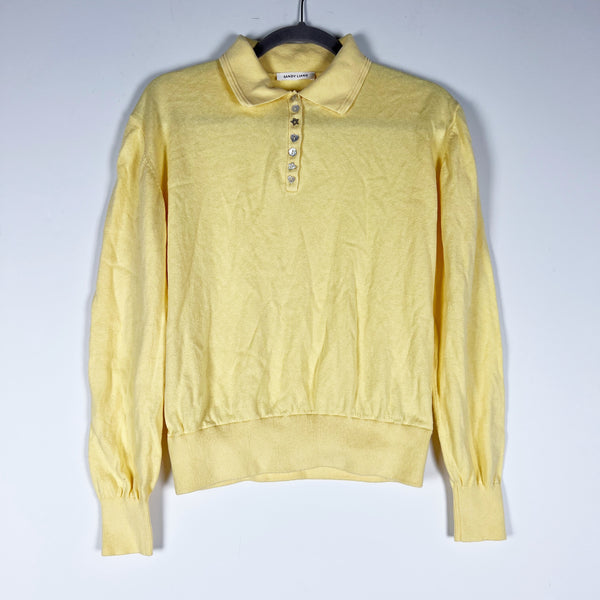 Sandy Liang Stardew Sweater Cotton Cashmere Collared Long Sleeve Yellow XS