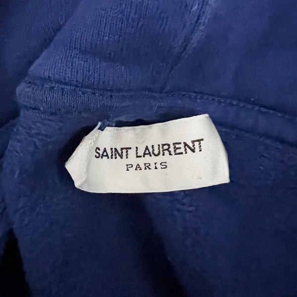 Saint Laurent Women's Cotton Spell Out Logo Embroidered Hoodie Sweatshirt Blue