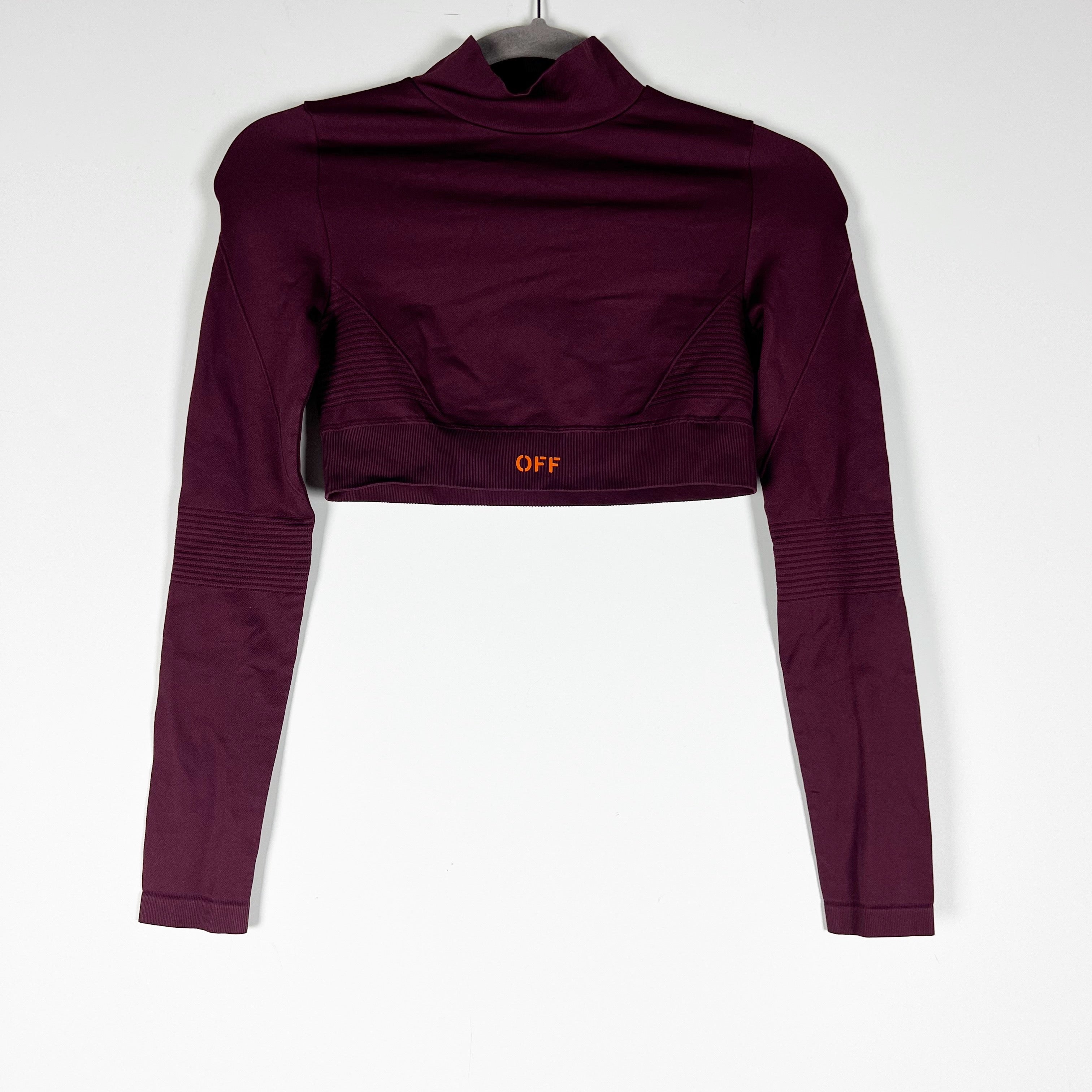 Off White Women's Cropped Turtleneck Long Sleeve Stretch Top Fig Pureed Pumpkin