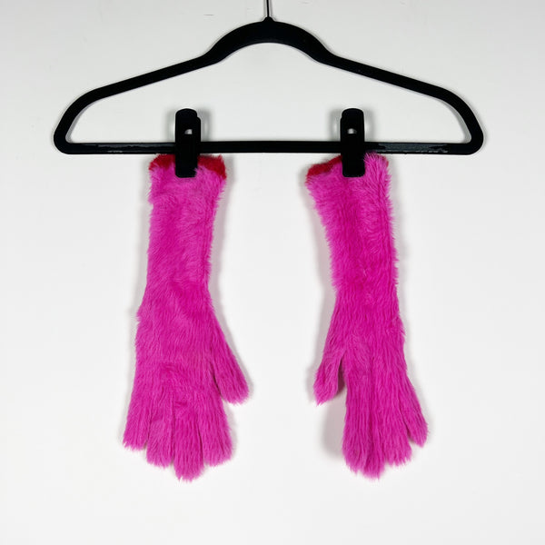 Jacquemus Fuzzy Knit Stretch Pink Red Colorblock Logo Pull On Finger Gloves