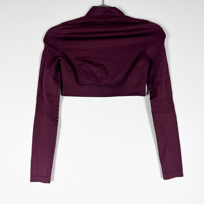 Off White Women's Cropped Turtleneck Long Sleeve Stretch Top Fig Pureed Pumpkin