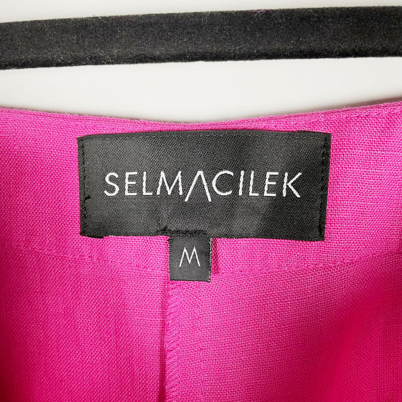 Selmacilek Wide Leg Cargo Multi Pocket High Rise Linen Fuchsia Pink Pant M