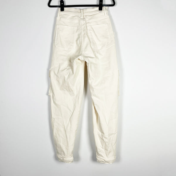 Mother The Curbside Cargo Multi Pocket Flood Tapered Leg Pants Eggnog White 26