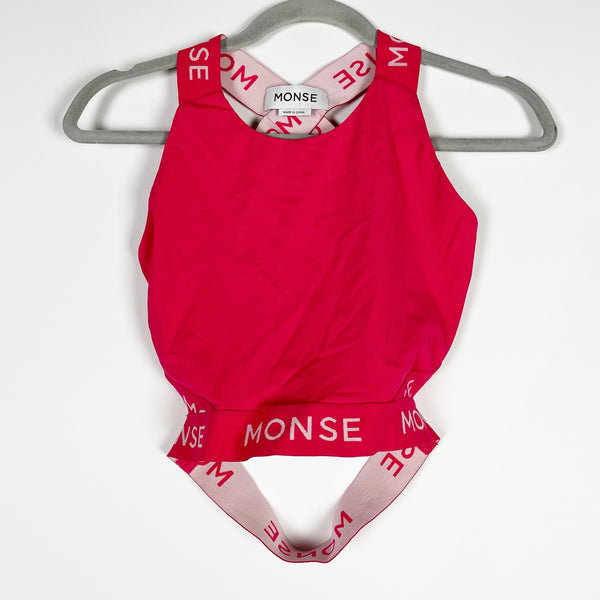 Monse Logo Print Tape Longline Criss Cross Athletic Work Out Sports Bra Carmine