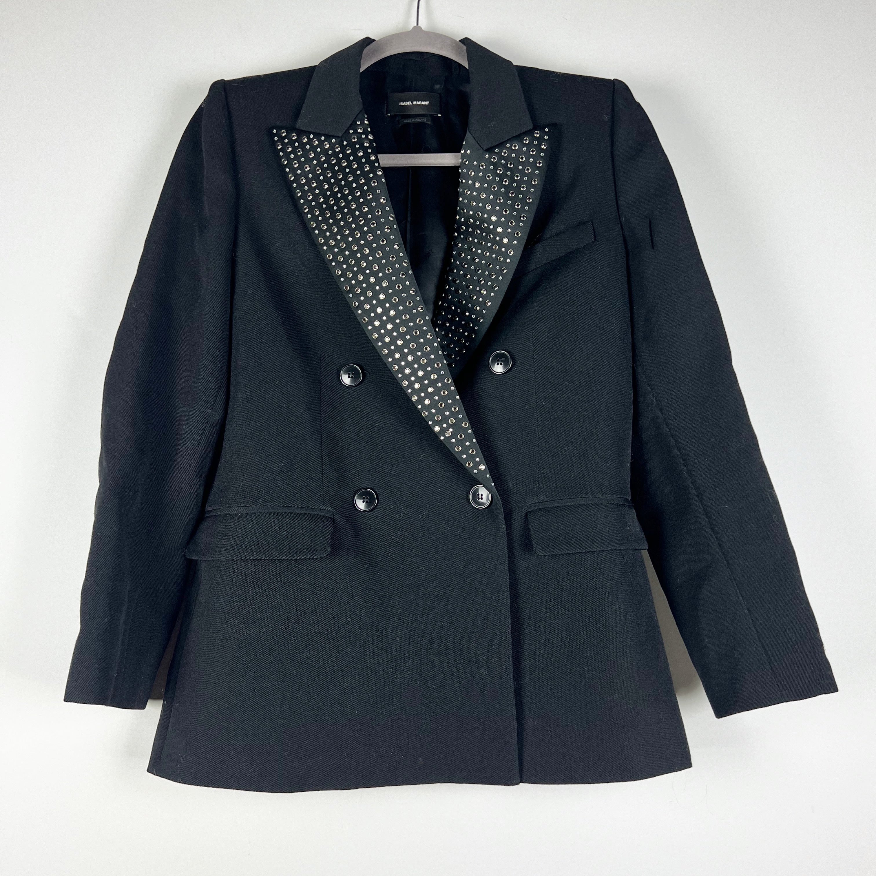 Isabel Marant Paryam Crystal Jewel Studded Embellished Wool Blazer Jacket Black