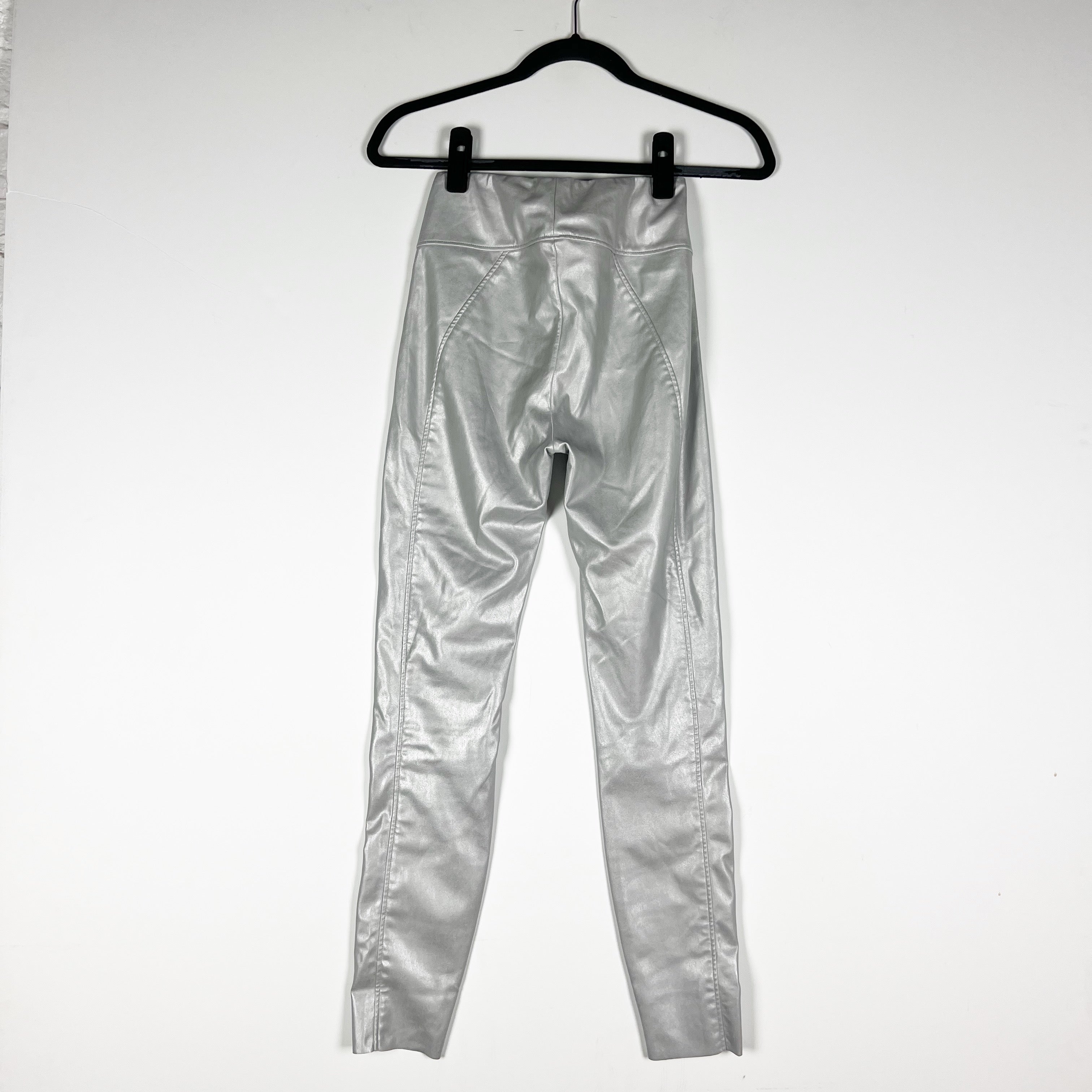 Wolford Estelle Faux Vegan Leather High Shine High Waisted Leggings Pants Silver