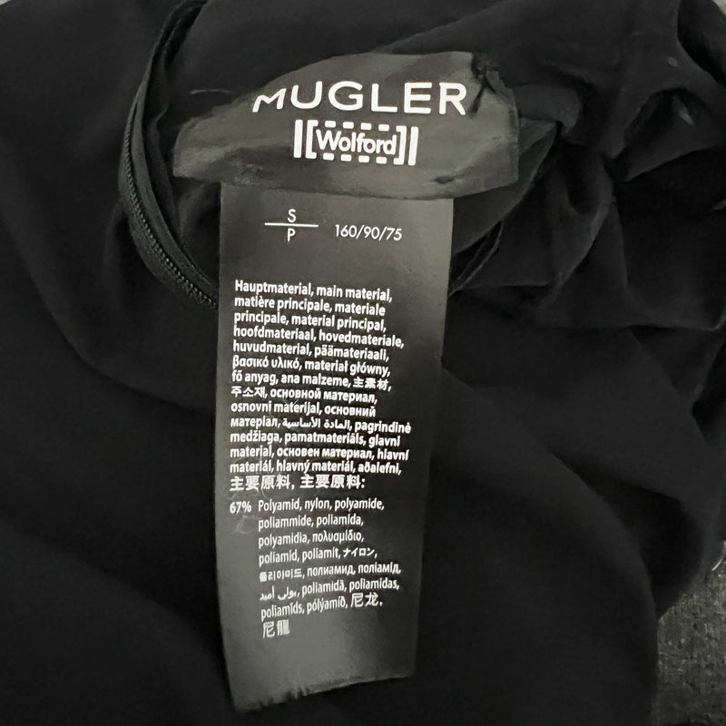 Wolford x Mugler Flock Shaping Catsuit Velour Sheer Mesh Jumpsuit Jumper Black S