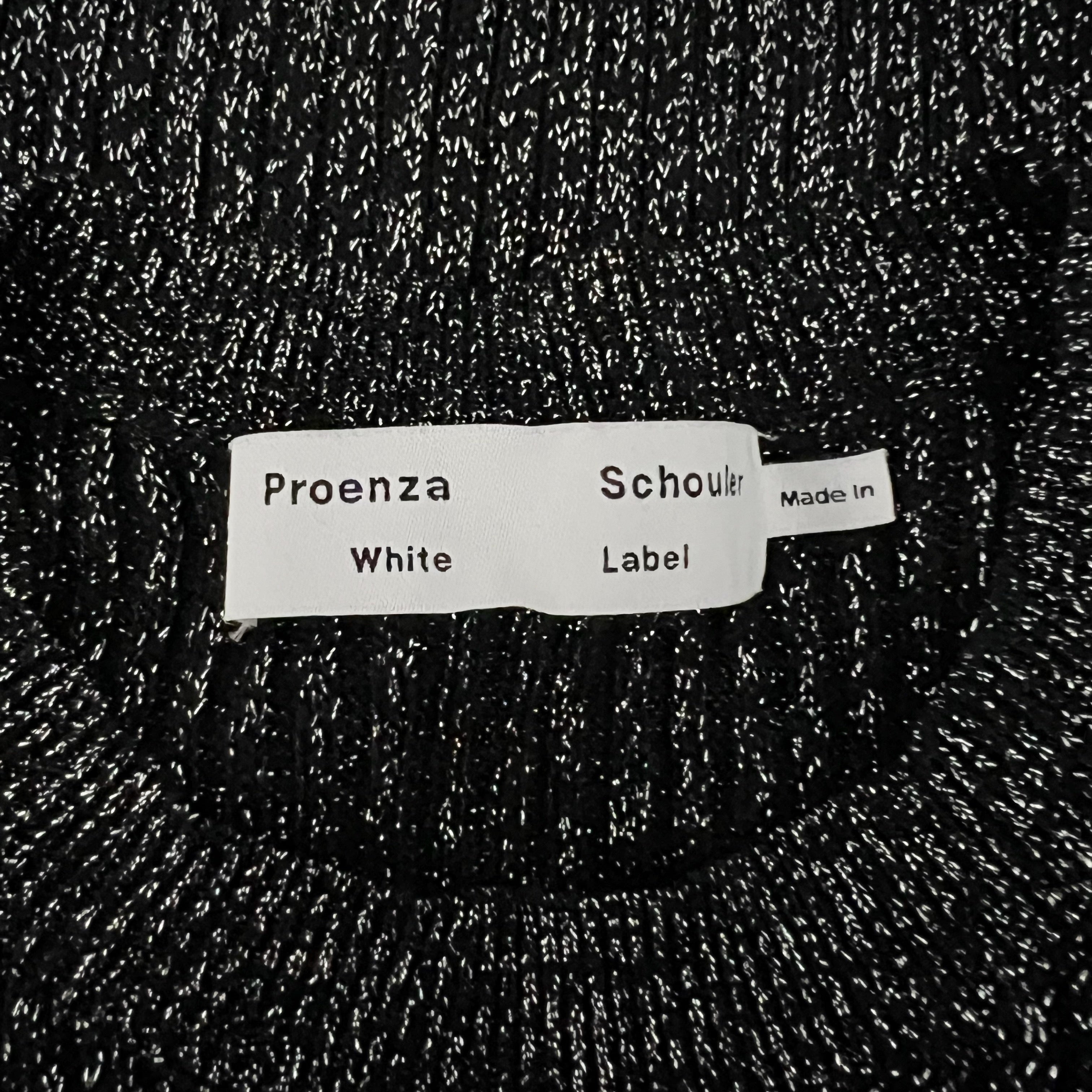 Proenza Schouler White Label Silver Metallic Rib Knit Stretch Pullover Sweater