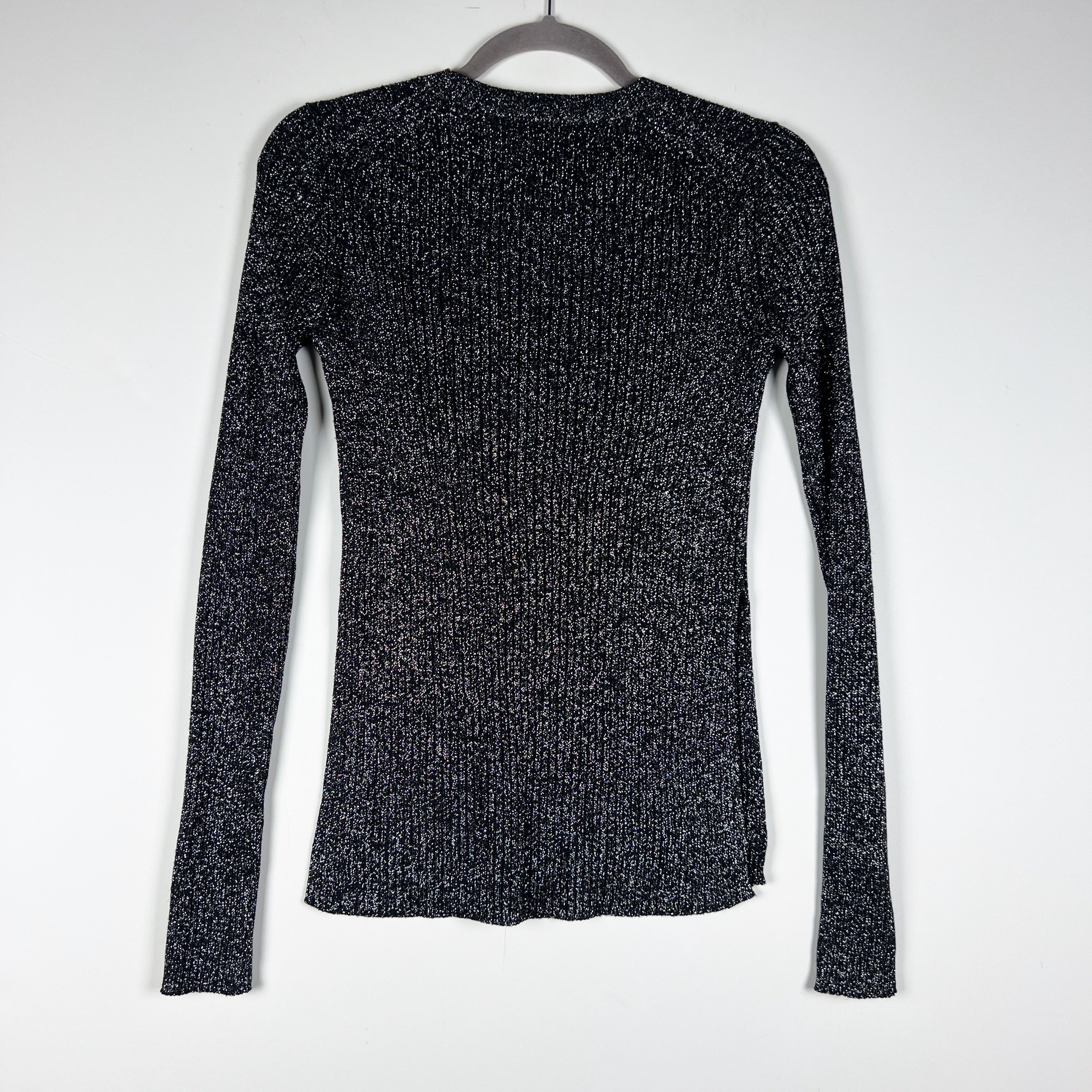 Proenza Schouler White Label Silver Metallic Rib Knit Stretch Pullover Sweater
