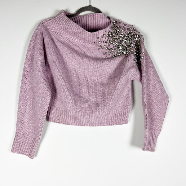 Hellessy Bruno Crystal Jewel Diamond Embellished Off The Shoulder Knit Sweater S