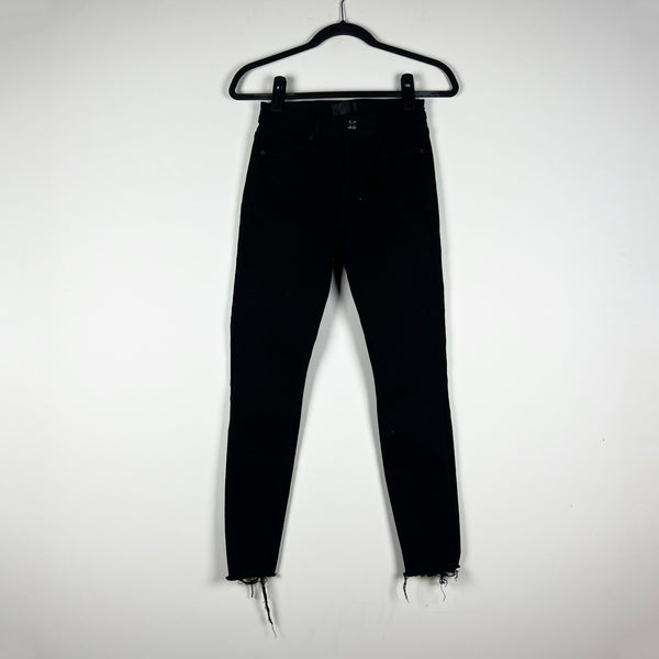 RTA Women's Cotton Stretch High Waisted Skinny Distressed Fray Hem Jeans Black